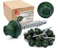 LUN FIX Vis Autoforeuse Metal 4,8x25 mm, EPDM, RAL 6020, 250 Pcs, Vert | Vis Autoperceuse, Autoperforante, Acier Galvanisé Pour Bac Acier Toiture Et Tôle, Tête Hexagonale Avec Rondelle Scellée