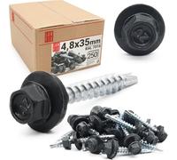 LUN FIX Vis Autoforeuse Metal 4,8x35 mm, EPDM, RAL 7016, 250 Pcs Anthracite | Vis Autoperceuse, Autoperforante, Acier Galvanisé Pour Bac Acier Toiture Et Tôle, Tête Hexagonale Avec Rondelle Scellée