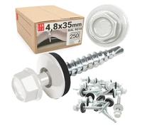LUN FIX Vis Autoforeuse Metal 4,8x35 mm, EPDM, RAL 9010, 250 Pcs, Blanc | Vis Autoperceuse, Autoperforante, Acier Galvanisé Pour Bac Acier Toiture Et Tôle, Tête Hexagonale Avec Rondelle Scellée