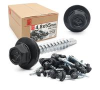 LUN FIX Vis Autoforeuse Metal 4,8x55 mm, EPDM, RAL 7016, 250 Pcs Anthracite | Vis Autoperceuse, Autoperforante, Acier Galvanisé Pour Bac Acier Toiture Et Tôle, Tête Hexagonale Avec Rondelle Scellée