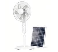 LUNAIZHUO Ventilateur sur Pied Solaire Rechargeable 16", Ventilateur de Sol Réglable en Hauteur avec Panneau Solaire et Adaptateur Secteur, 3 Vitesses pour Terrasse, Panne de Courant et Urgence