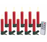 Lunartec 10 bougies LED télécommandées effet flamme pour sapin de Noël - coloris rouge