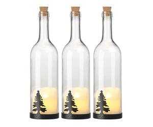 Lunartec 3 bouteilles de vin décoratives avec bougie LED vacillante - Sapin