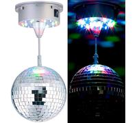 Lunartec Boule disco rotative Ø 15 cm avec socle, 18 LED colorées et 2 effets lumineux