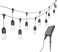 Lunartec Guirlande lumineuse à piles : guirlande lumineuse solaire E27 pour extérieur, 10 ampoules E27, 500 lm, 10 m (éclairage de fête, solaire extérieur blanc chaud, ruban)