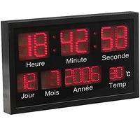 Lunartec Horloge murale numérique à LED rouges avec heure, date et température