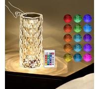 Lunartec Lampe de chevet : lampe de table LED en cristal avec batterie tactile, télécommande, RGBW, 2000 mAh (lampe décorative, lampe de table, rose)