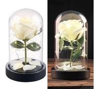 Lunartec Rose artificielle avec cloche en verre et lumière LED - Blanche