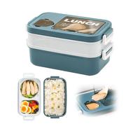 Lunch Box 2 Layers - Porte-déjeuner Umami avec bocaux de sauce et ustensiles - Bento Box chauffable pour micro-ondes - (Bleu)