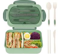 lunch box avec 3 compartiments et cuillère fourchette 1200 ml, bento étanche sans BPA, boite repas pour micro-ondes, vert
