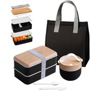 Lunch Box avec Sac Kit 1400ML Boite Repas - avec 7.5L Sac Lunch Box Isotherme et 600ml Mug Soupe et Couverts Lunchbox Micro（Noir）