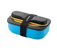 Lunch Box Blanche Jaune Avec Compartiment Et Set De 3 Couverts En Inox