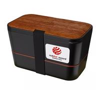 Umami Boîte Bento encastrable Sapelli 2 étages 1,5 L micro-ondable, couverts et 2 pots à sauce, Noir