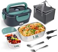 Lunch Box Chauffante,60W 1.5L Gamelle Chauffante, 2 en 1 Boite Chauffante Repas pour Voiture Camion Maison, 12V/24V/220V Lunch Box