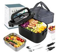 Lunch Box Chauffante Électrique 4 en 1 12V/24V/110V~220V, 1.5L 60W | Acier Inox Chauffage Rapide Gamelle, Boîte Repas Amovible, pour Voiture, Camion et Bureau, Avec Sac Isotherme
