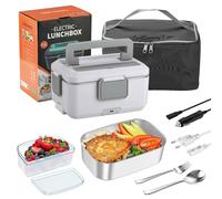 Lunch Box Chauffante Électrique 90W,2.5L Gamelle Chauffante,3 en 1 Portable | Boite Alimentaire Chauffante 12V/24V/110-230V, Sac de transport et fourchette-cuillère,pour Voiture, Maison, Camion et Bureau