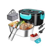 Lunch Box Gamelle Chauffante Électrique pour Voiture Camion Bureau Travail 220V+12V+24V, Acier Inoxydable 1.5L