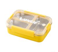 Lunch Box Isotherme 700ml Pour Travail Et École(Yelllow B) | Acier 304 alimentaire, 3 compartiments séparés, joint silicone étanche, verrouillage 4 faces, 700ml