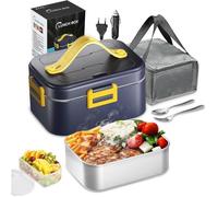 Lunch Box isotherme Chauffante 1.8L 75W Chauffé 12V 24V 220V Chauffe-Aliments Portable Récipient en Acier Inoxydable -bleu