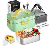 Lunch Box isotherme Chauffante 1.8L 75W Chauffé 12V 24V 220V Chauffe-Aliments Portable Récipient en Acier Inoxydable -vert
