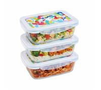 PYREX Cook & Go - Lot de 3 Lunchbox même capacité (3 x 0,8L - rectangle couvercle multicolore)