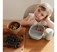 Mushie Boîte à repas Lunchbox enfant maped picnik | Séparateur et compartiments avec couvercles verrouillables | Avec fourchette et cuillère à couverts (Cloud)
