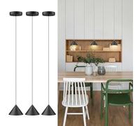 lundwa Suspension Luminaire Moderne LED en aluminium - Design moderne minimaliste, 12W 3000K 800LM, câble textile réglable 160cm Convient pour les cuisines et les tables de chevet(Lot de 3 Noir)