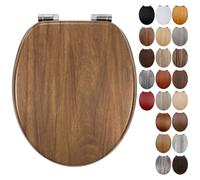 Lunette de toilette en bois avec charnières réglables en alliage de zinc, siège de toilette ovale en bois MDF avec fixations inférieures, facile à nettoyer et à installer, 45,7 cm (JH3704-01)