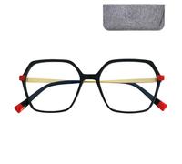 Lunettes anti-lumière bleue XL hexagonales pour la lecture et l’écran | Monture géométrique oversize de 138 mm, filtre anti-lumière bleue, protection UV et pochette grise en feutre incluse.