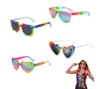 Lunettes de la Fierté - Pack de 4 Lunettes Colorées pour Hommes et Femmes - Inclut des lunettes en forme de cœur, arc-en-ciel, et mosaïque - Accessoire parfait pour les fêtes - Taille unique