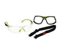 Lunettes de protection 3M Solus 1000, branches vertes/noires, traitement antibuée/antirayures Scotchgard (K&N), écran transparent, joint TPE et serre-tête, S1201SGAF-TSKT-EU x1 morceau