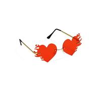 Lunettes de soleil en forme de cœur avec flammes - En plastique - 14 x 13 x 5 cm - Lunettes de fête en forme de cœur - Pour carnaval, anniversaire, festival JGA - Accessoire de fête amusant - Rouge