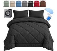 Lunex Couette 2 en 1, Couette Easy Sleep 2 en 1, Kein Separater Bezug Nötig avec 2 Taies d’Oreiller pour Toutes les Saisons, Lavable en Machine, Weiche, Atmungsaktive Mikrofaser (Noir,200x200cm)