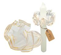 LUNEXUS Protection anti-gouttes pour bougies à tige - Blanc doré - Protection anti-gouttes en tulle avec bord doré - Anti-gouttes pour bougie de baptême et mariage - Diamètre : 1 à 4,5 cm - Drain