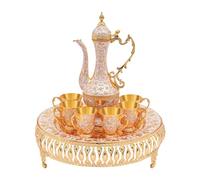LUNICASHA Ensemble de cafetière turque vintage avec plateau et 6 verres à thé, verres à thé, ornement de théière turque dorée, cafetière marocaine pour la maison, le thé