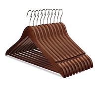 Luniquz Lot de 10 Cintres en Bois Massif avec Rainures Cintres Vintage à Barre Rotation à 360° pour Robe Chemise Soutien-Gorge Pantalon Manteau