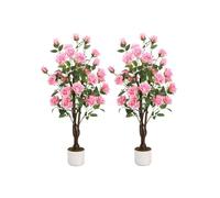 LUNSY - Lot de 2 Plante Artificielle - Rosier artificiel rose - 105 cm en pot