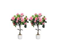 LUNSY - Lot de 2 Plante Artificielle - Rosier artificiel rose - 75 cm en pot