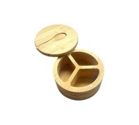 LuoAXINN Bocaux de sel en bois Récipient à condiments multifonctionnel 3 compartiments, boîte épices en bois, couvercle pivotant, Pots de cuisine ronds(3 Grid With Spoon)