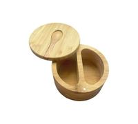 LuoAXINN Bocaux de sel en bois Récipient à condiments multifonctionnel 3 compartiments, boîte épices en bois, couvercle pivotant, Pots de cuisine ronds(2 Grid With Spoon)