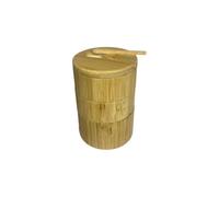 LuoAXINN Bocaux de sel en bois Récipient à condiments multifonctionnel, couvercle pivotant, boîte épices en bois 3 compartiments, réservoir d'assaisonnement rond(3 layers With Spoon)