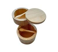 LuoAXINN Bocaux de sel en bois Récipient à condiments multifonctionnel, couvercle pivotant, boîte épices en bois 3 compartiments, réservoir d'assaisonnement rond(2 Layers With Spoon)