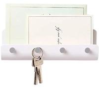 LuoCoCo Polyvalent Mail Support Mural avec 4 Crochets pour Clés, Adhésif Lettre Trieur Étagère Rangement et Accroche-clés pour Cuisine, Maison, Bureau Entrée, Porche (Blanc)