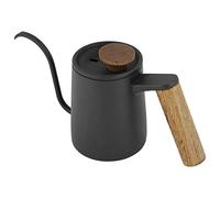 Luocute Bouilloire à Col de Cygne, Cafetière en Acier Inoxydable de 350 Ml avec Couvercle en Bois et Bec Long pour un Versement Précis, café Goutte à Goutte à la Main, Maison, Camping, (BLACK)