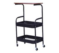 Luocute Chariot Roulant à 3 Niveaux, Chariot Utilitaire en Métal Robuste avec Plateau en Bois et 4 Roues Verrouillables, Organisateur de Rangement Mobile pour Cuisine, Bureau, Chambre à