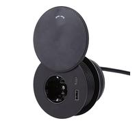 Luocute Multiprise Encastrée avec USB C 20W, 16A 4000W (Prise UE) | Prise Encastrée avec Couvercle Coulissant, Trou de 80 Mm, Câble de 1,5 M, Prise de Bureau pour canapé, Table de Chevet,