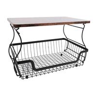 Luocute Support de Rangement de Cuisine, Gain de Place à 2 Niveaux | Porte-panier à Fruits, Support en Acier au Carbone et Bois Massif, étagère Polyvalente pour Cuisine et Salon, Facile à