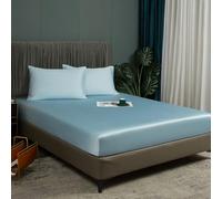 Luofanfei Bambou Drap Housse 180x200cm Bleu Bonnet 30 cm Unie Motif Drap de lit Lyocell Soie Drap-Housse 180 x 200cm Uni Lisse Respirant pour Matelas Épais,180 200
