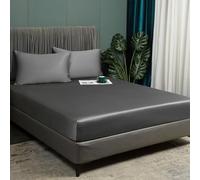 Luofanfei Bambou Drap Housse 180x200cm Gris Anthracite Bonnet 30 cm Unie Motif Drap de lit Lyocell Soie Drap-Housse 180 x 200cm Uni Lisse Respirant pour Matelas Épais,180 200