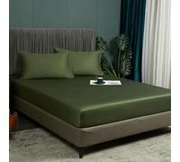 Luofanfei Bambou Drap Housse 180x200cm Vert Olive Bonnet 30 cm Unie Motif Drap de lit Lyocell Soie Drap-Housse 180 x 200cm Uni Lisse Respirant pour Matelas Épais,180 200